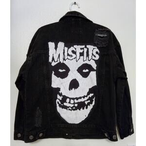 MISFITS Forever 21 Horror Punk One of A Kind Upcycled Denim Jacket HandSewn SZ S
